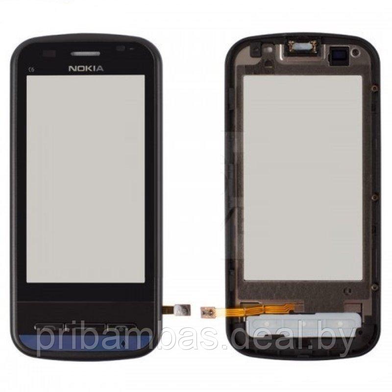 Тачскрин (сенсорный экран) для Nokia C6-00 с рамкой черный совместимый - фото 1 - id-p2968365