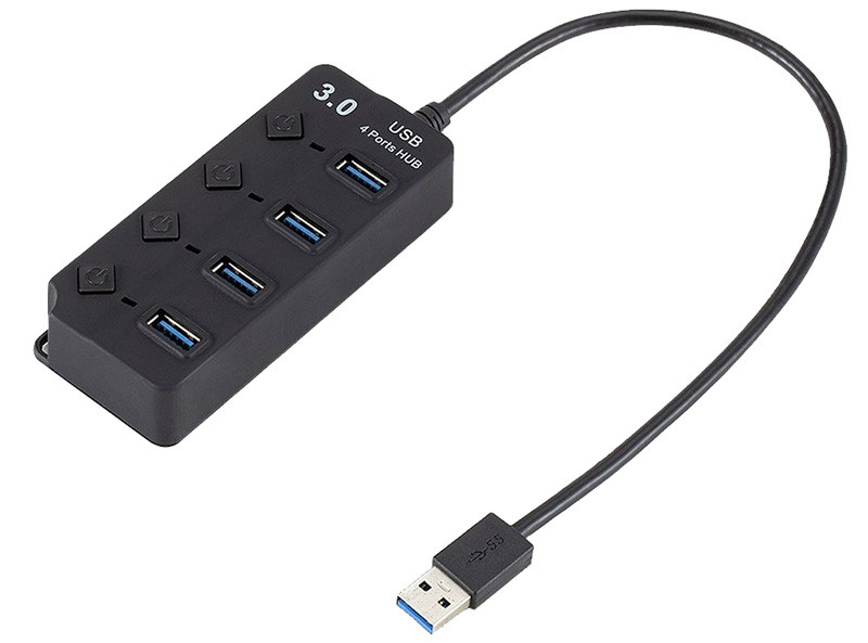 Хаб - концентратор USB3.0 - 4х USB3.0, вертикальный, с кнопками, с индикаторами включения, черный 556120