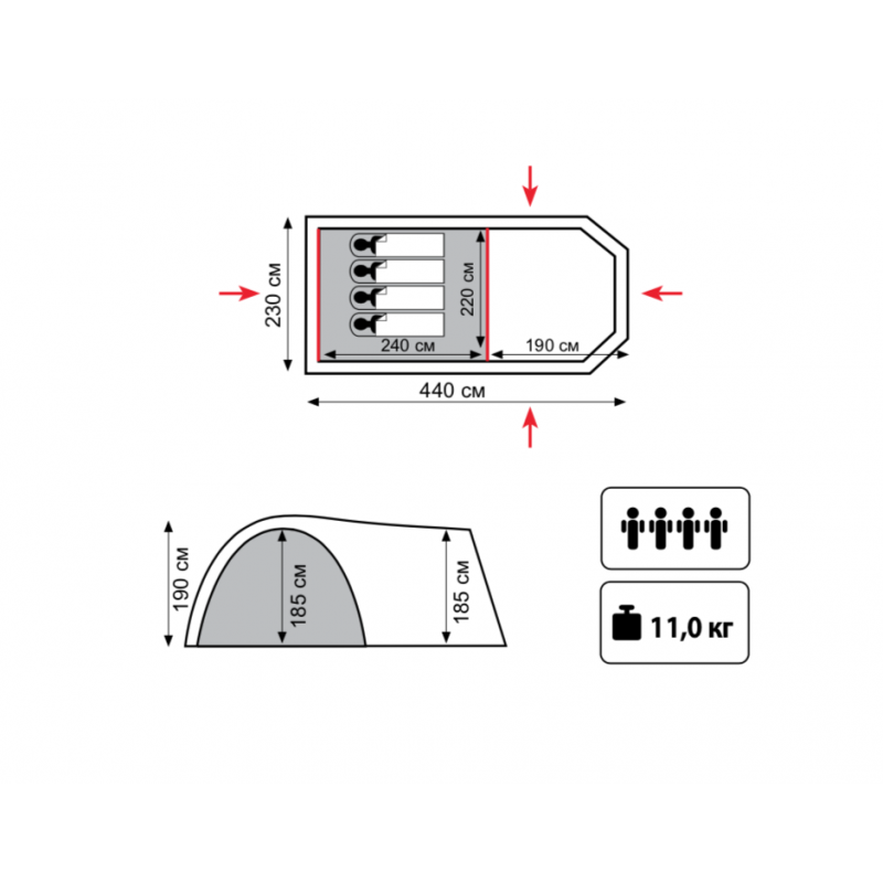 Палатка туристическая Tramp Anaconda 4-местная, арт TRT-78 (440х230х190) - фото 3 - id-p175955513