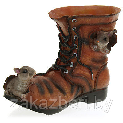 Скульптура-фигура кашпо для сада из полистоуна "Ботинок с мышками" 28х32см (Россия)