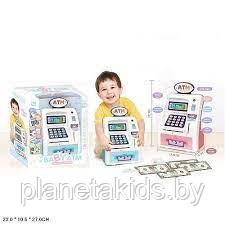 Детский сейф банкомат купюроприемник. Деская копилка с купюроприемником и отпечатком пальца, WF-3005 свет,звук