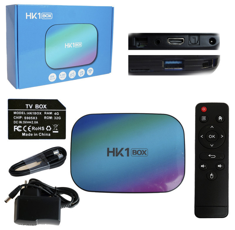 Смарт-ТВ приставка TV BOX HK1 S905X3, BT+5Ghz, Android 9.0 (4Gb/32Gb)
