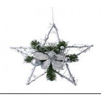 Декорация деревянная подвесная звезда серебро 30 см. арт. pant-3107