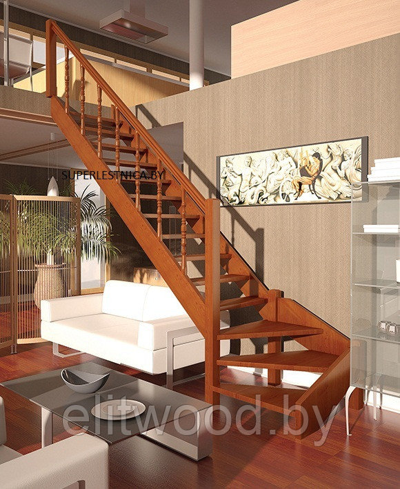Деревянная межэтажная лестница - фото 2 - id-p21793541