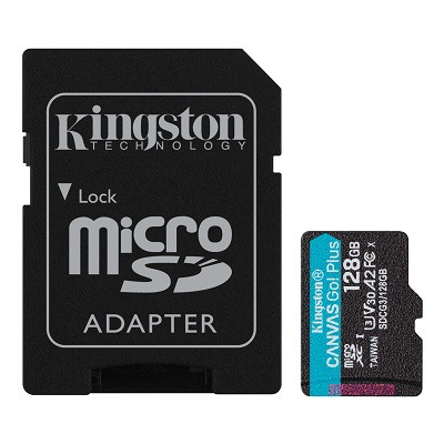 Карта памяти Kingston Canvas Go! Plus microSDXC 128GB (с адаптером) класс 10, UHS-I (класс U3), V30, A2 - фото 1 - id-p176151669