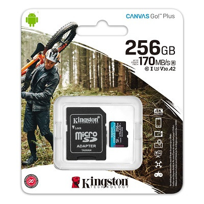 Карта памяти Kingston Canvas Go! Plus microSDXC 256GB (с адаптером) класс 10, UHS-I (класс U3), V30, A2 - фото 3 - id-p176151670