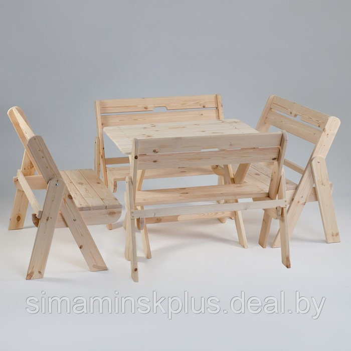 Комплект садовой мебели "Душевный": стол 1,5 м, четыре скамейки - фото 1 - id-p176155315