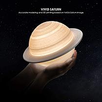 Светильник-ночник Сатурн 16,5 см 3D Saturn Lunar Lamp на деревянной подставке, фото 2