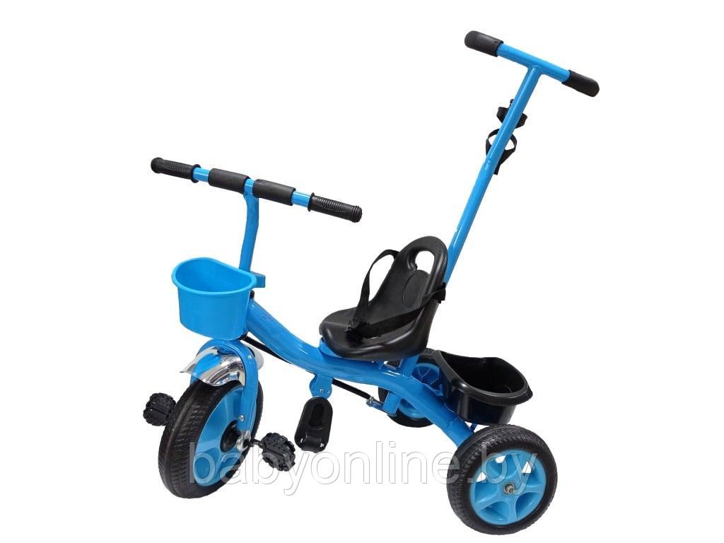 Детский велосипед трехколесный с ручкой для родителей арт 5388 голубой