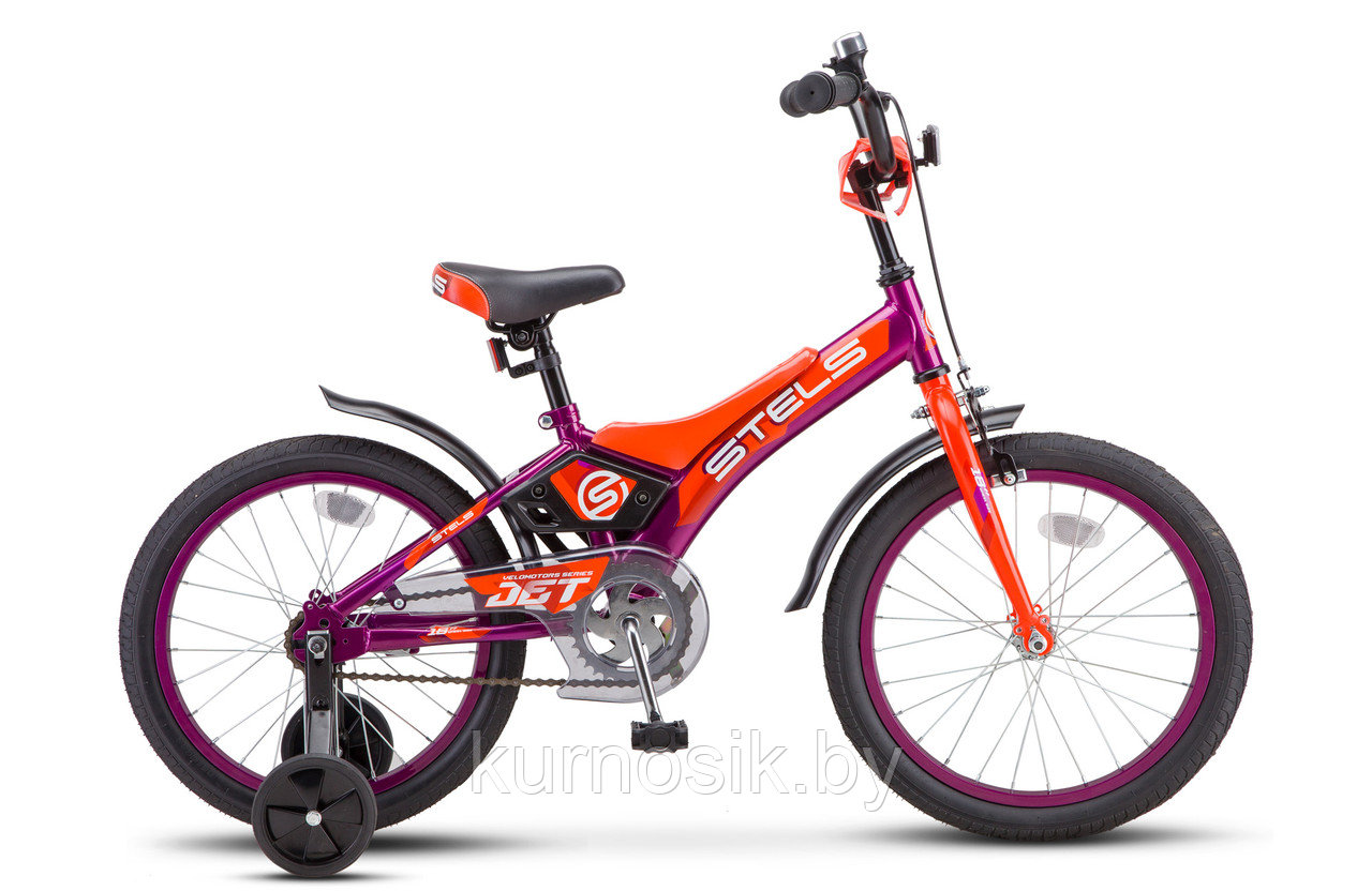 Велосипед STELS Jet 18" Z010 (от 4 до 8 лет) фиолетовый-оранжевый - фото 1 - id-p176181571