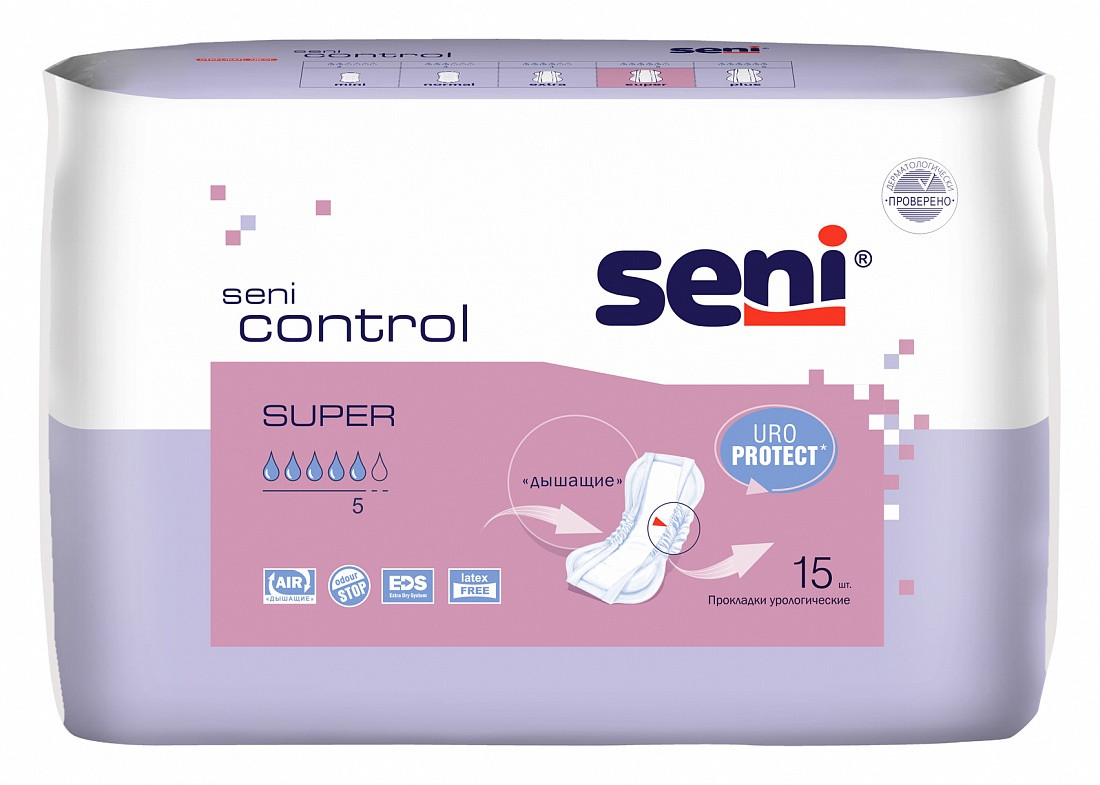 Прокладки урологические для женщин Seni Control Super, 15 шт. - фото 1 - id-p176184220