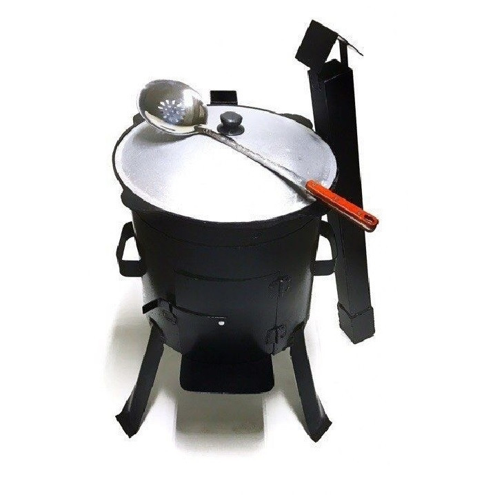 Набор печь для казана с дымоходом "Мастер" и чугунный казан на 22л (Шумовка и половник в подарок) - фото 3 - id-p176267070
