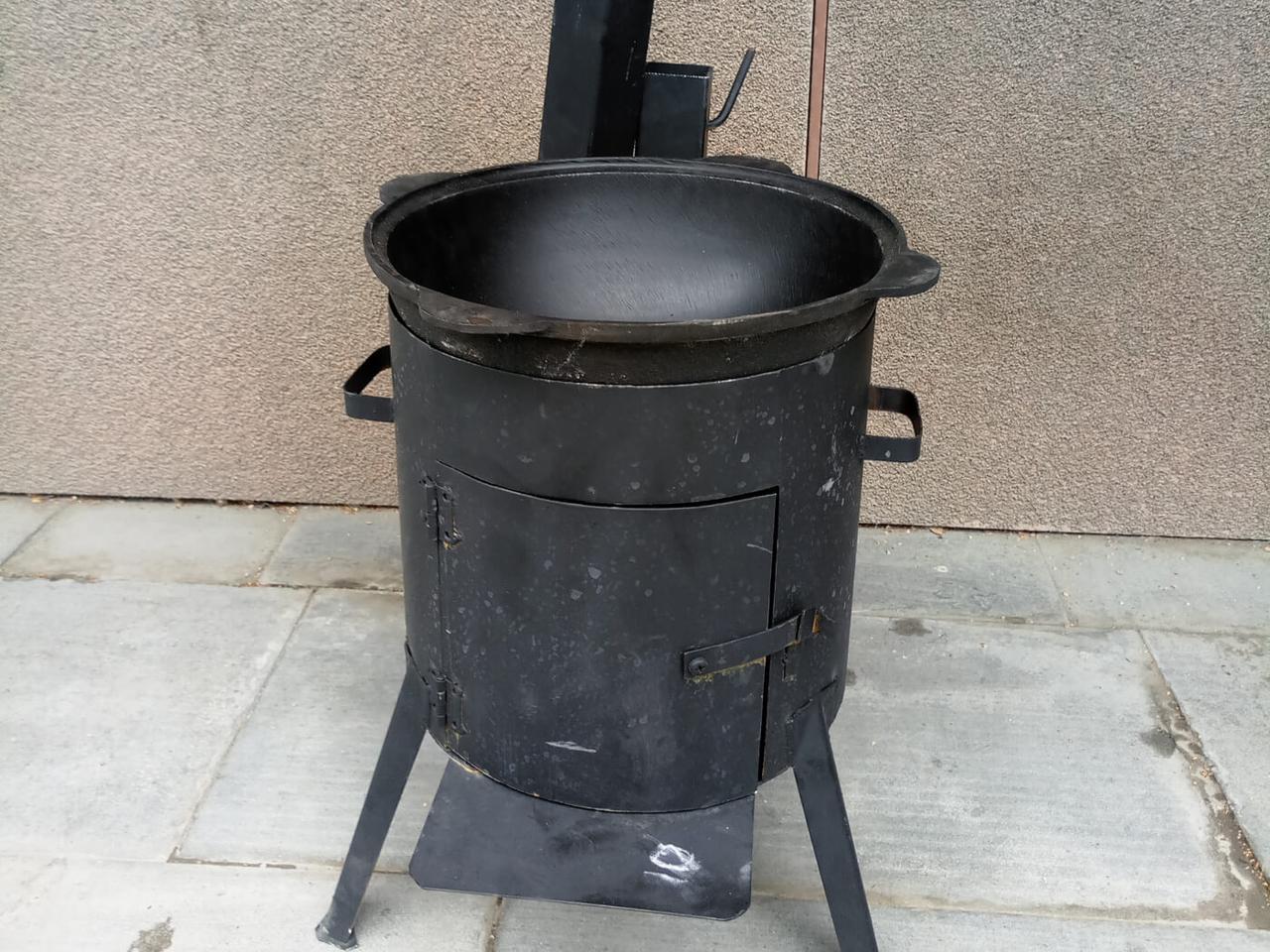 Набор печь для казана с дымоходом "Мастер" и чугунный казан на 22л (Шумовка и половник в подарок) - фото 9 - id-p176267070