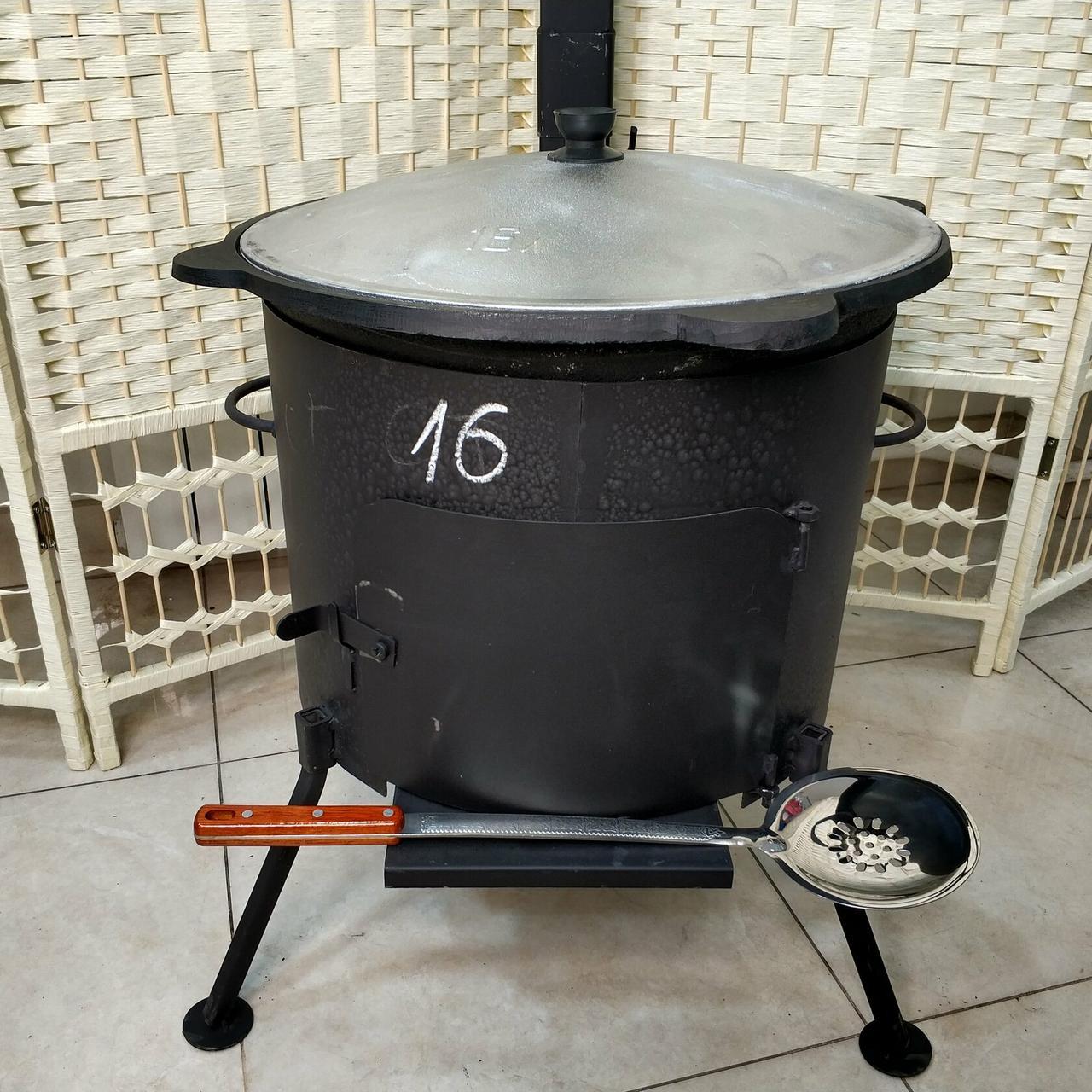 Набор печь для казана с дымоходом "Мастер" и чугунный казан на 22л (Шумовка и половник в подарок) - фото 10 - id-p176267070