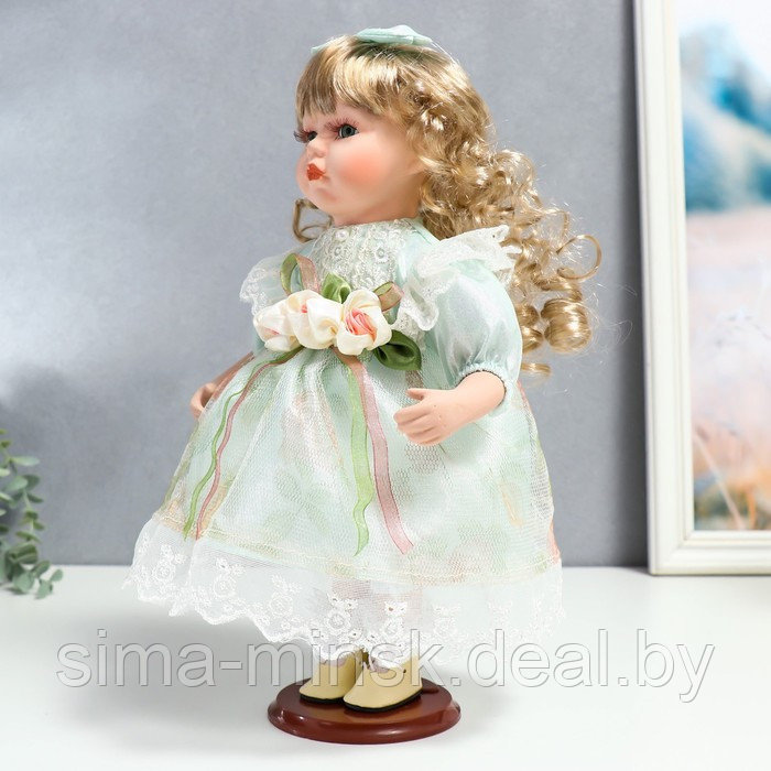 Кукла коллекционная керамика "Джудит в нежно-мятном платье с цветочками" 30 см - фото 3 - id-p176276867