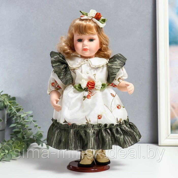 Кукла коллекционная керамика "Беатрис в атласном платье с розочками" 30 см - фото 1 - id-p176276870