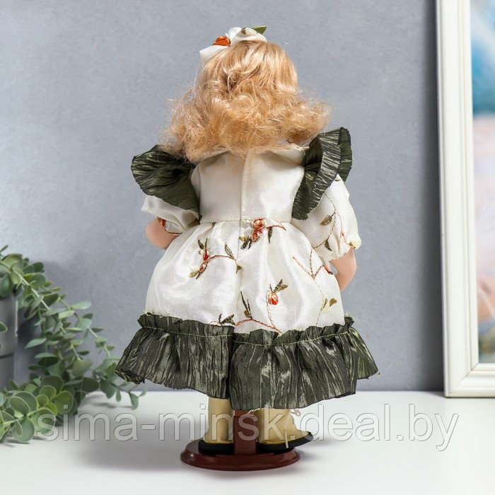 Кукла коллекционная керамика "Беатрис в атласном платье с розочками" 30 см - фото 4 - id-p176276870