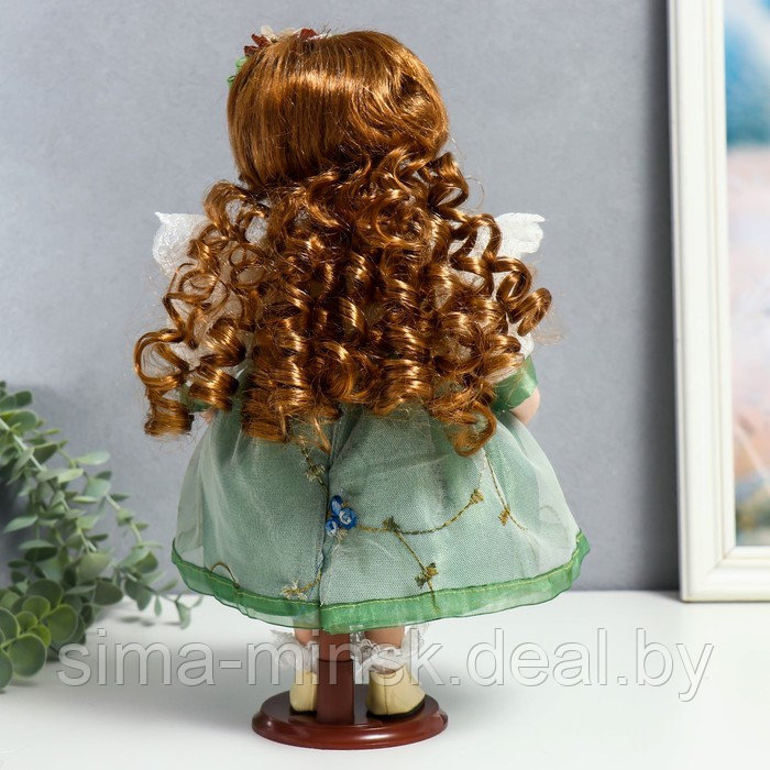Кукла коллекционная керамика "Агата в бело-зелёном платье и с цветами в волосах" 30 см - фото 4 - id-p176276875