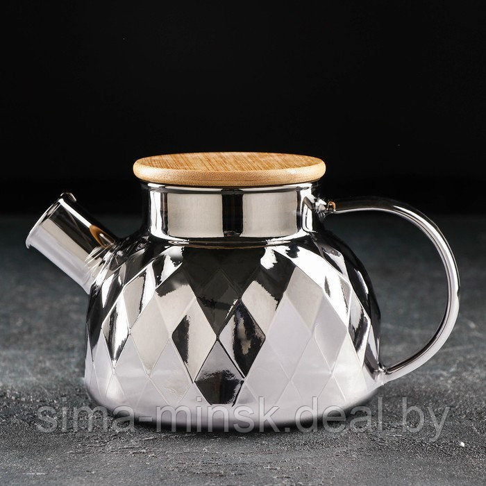 Чайник стеклянный заварочный «Круиз», 800 мл, с металлическим ситом, цвет серый - фото 1 - id-p176288221