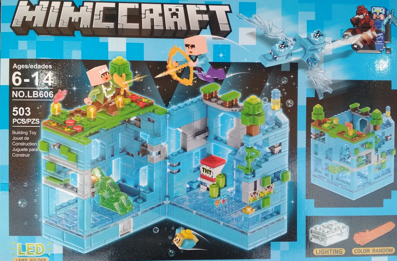 Детский конструктор Minecraft светящийся Майнкрафт LB606 Голубая ледяная крепость, аналог лего Lego - фото 1 - id-p164239233