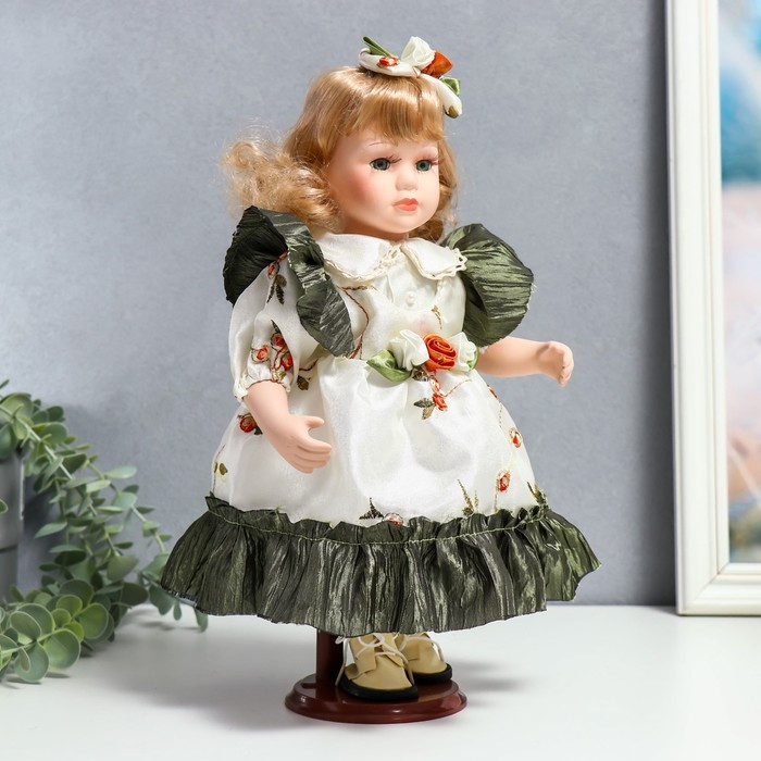 Кукла коллекционная керамика "Беатрис в атласном платье с розочками" 30 см - фото 2 - id-p176313146