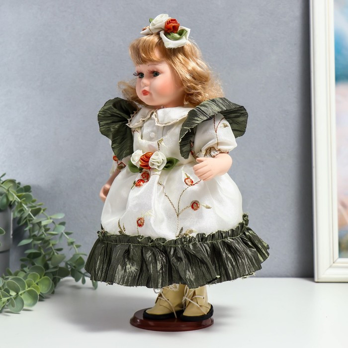 Кукла коллекционная керамика "Беатрис в атласном платье с розочками" 30 см - фото 3 - id-p176313146