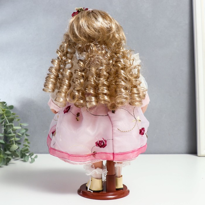 Кукла коллекционная керамика "Агата в бело-розовом платье и с цветами в волосах" 30 см - фото 4 - id-p176313152