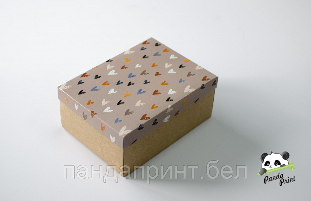 Коробка 220х160х90 Цветные сердечки (крафт дно)
