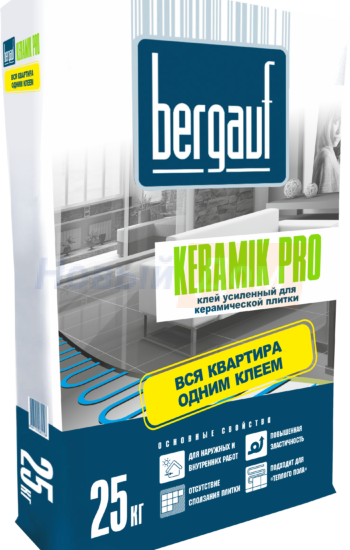 Клей усиленный для плитки и керамогранита Bergauf PRO, 25 кг