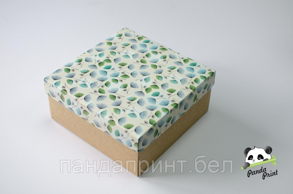 Коробка 220х220х100 Цветные одуванчики (крафт дно)