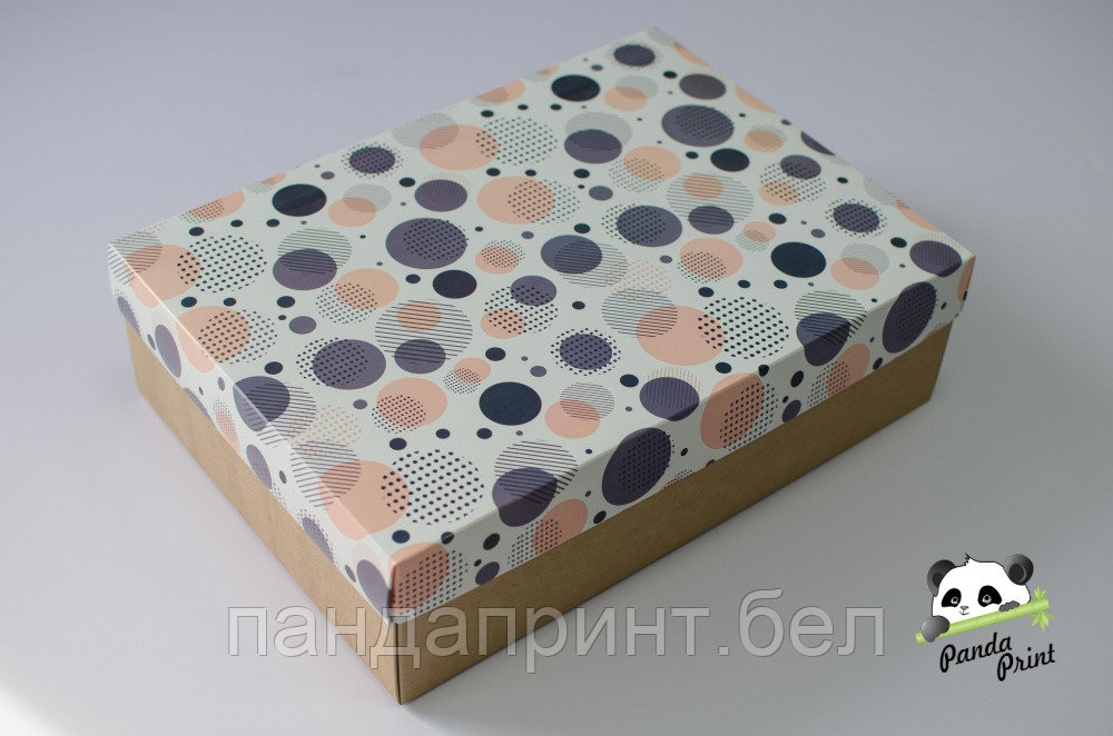 Коробка 270х190х100 Цветные круги (крафт дно)