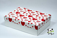 Коробка 350х250х100 Сердечки красные на белом (белое дно)