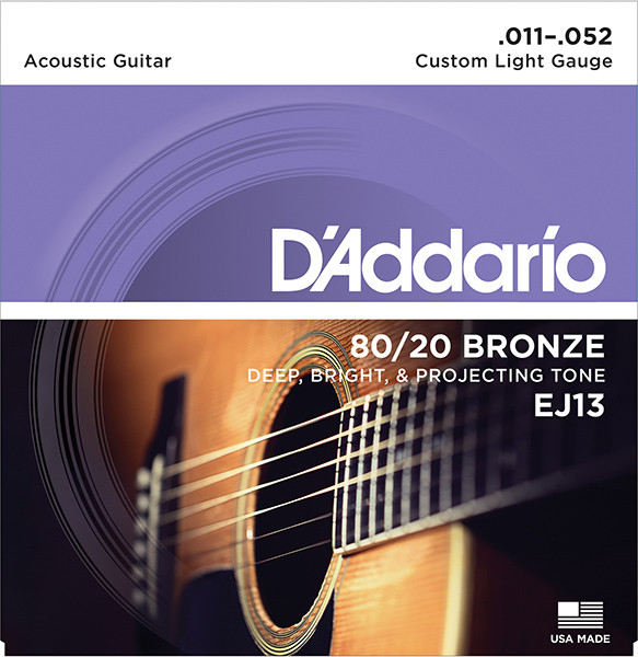 D`Addario EJ13 BRONZE 80/20 Струны для акустической гитары бронза Custom Light 11-52