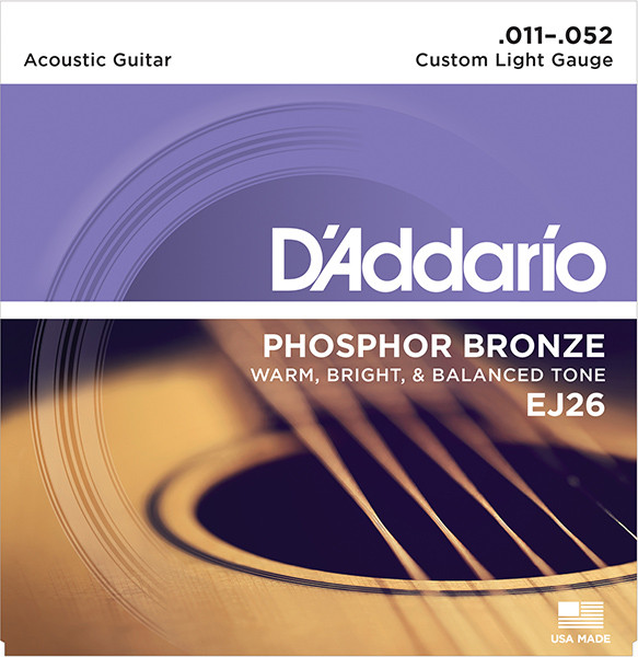 D`Addario EJ26 PHOSPHOR BRONZE Струны для акустической гитары фосфорная бронза Custom Light 11-52