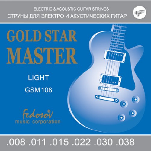 Fedosov GSM108 Gold Star Master Light Комплект струн для электрогитары, нерж. сплав, 8-38 - фото 1 - id-p173083925