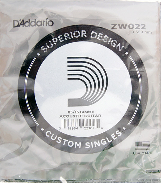 D'Addario ZW022 Отдельная струна для акустической гитары, бронза 85/15, 022