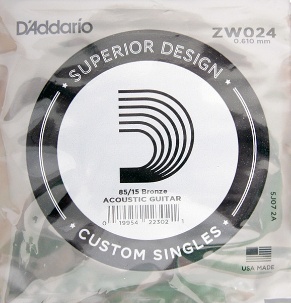 D'Addario ZW024 Отдельная струна для акустической гитары, бронза 85/15, 024