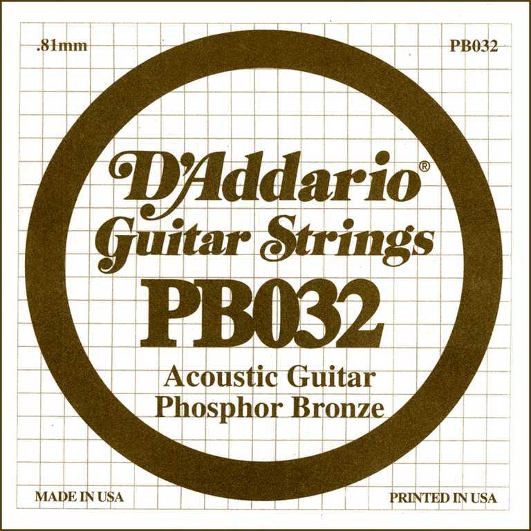 D'Addario PB032 Phosphor Bronze Отдельная струна для акустической гитары, фосфорная бронза, .032