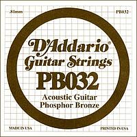 D'Addario PB032 Phosphor Bronze Отдельная струна для акустической гитары, фосфорная бронза, .032