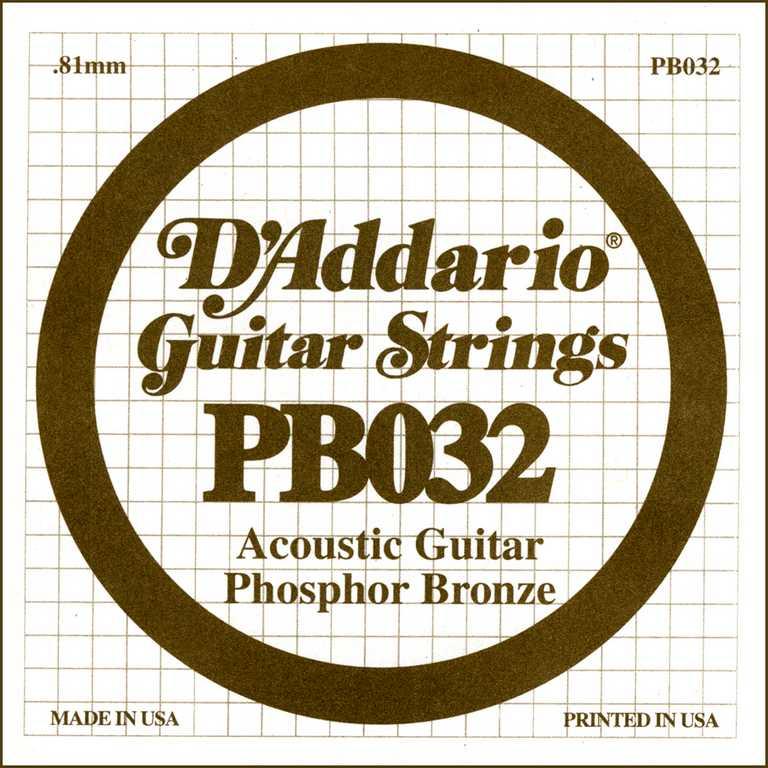 D'Addario PB032 Phosphor Bronze Отдельная струна для акустической гитары, фосфорная бронза, .032 - фото 1 - id-p173084116