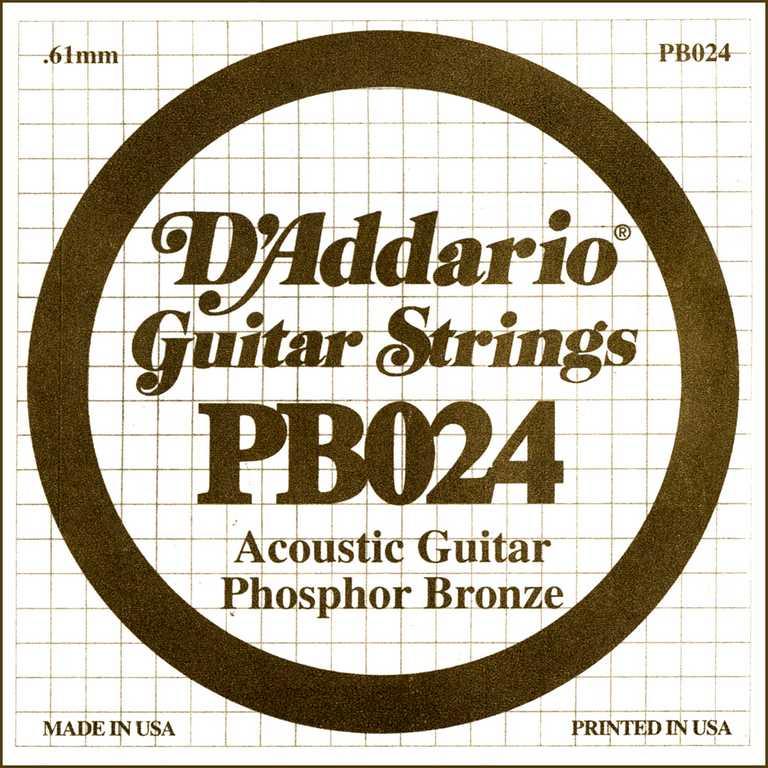 D'Addario PB024 Phosphor Bronze Отдельная струна для акустической гитары, фосфорная бронза, .024 - фото 1 - id-p173084120