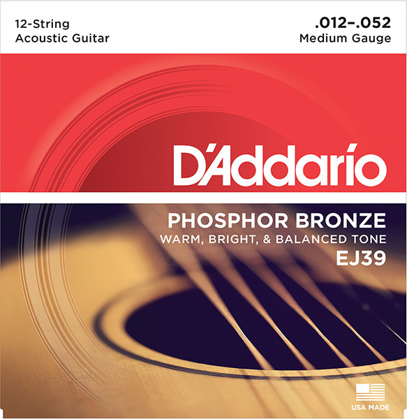 D`Addario EJ39 Phosphor Bronze Комплект струн для акустической 12-струнной гитары, Medium, 12-52