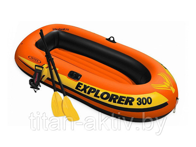 Надувная лодка трехместная Explorer 300, 211х117х41 см + весла пластик.122 см, насос ручной, INTEX ( - фото 1 - id-p120954240