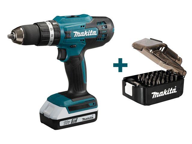 Аккум. дрель-шуруповерт MAKITA HP 488 DWE в чем. + Набор насадок 31 шт. (Е-03084) (18.0 В, 2 акк., 1.5 А/ч
