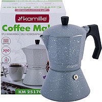Кофеварка гейзерная 300мл (6 порций) из алюминия с широким индукционным дном (серый мрамор) Kamille