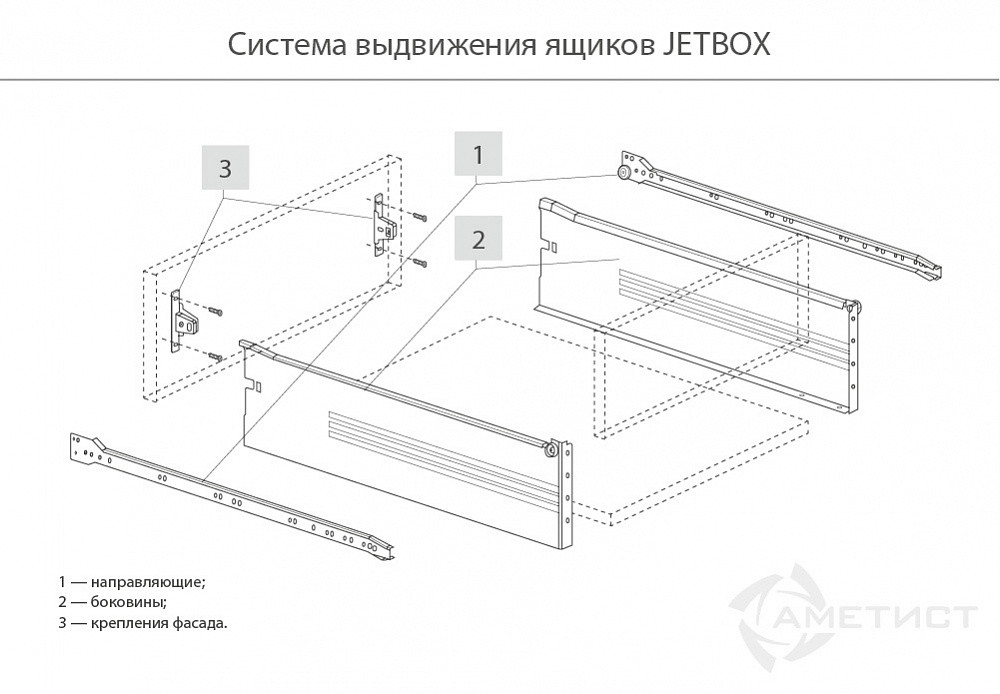 Направляющие JETBOX 113 H150мм L450мм комплект серый металлик BR113C.450MG - фото 2 - id-p176402395