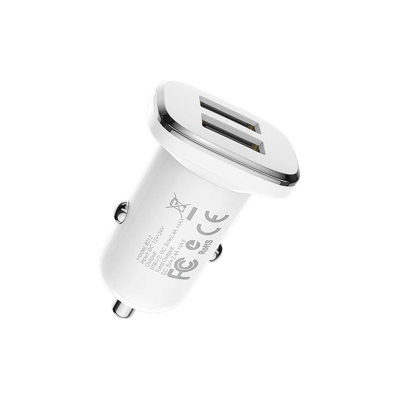 Автомобильное зарядное устройство USB Borofone BZ12 (2.4A, 2 порта), белый
