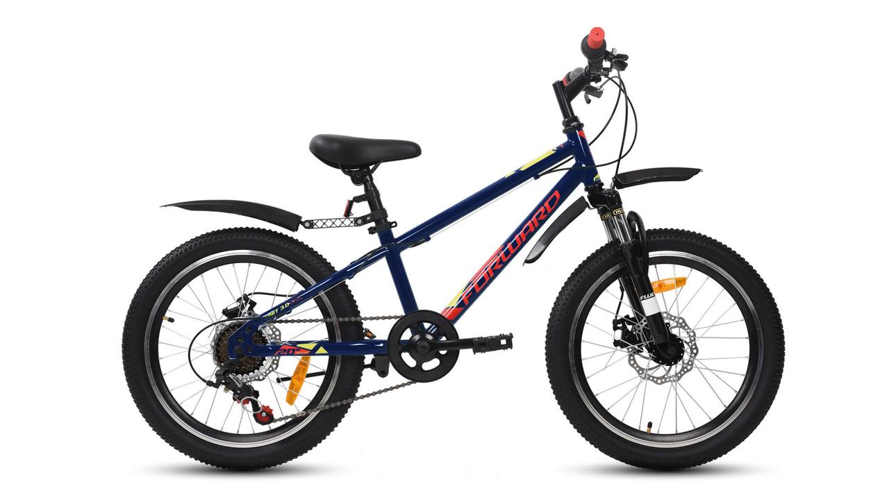 Велосипед FORWARD 20" UNIT 3.0 DISK, 6 ск., 2019-2020, (рама 10,5) темно-синий/красный, RBKW01N06007