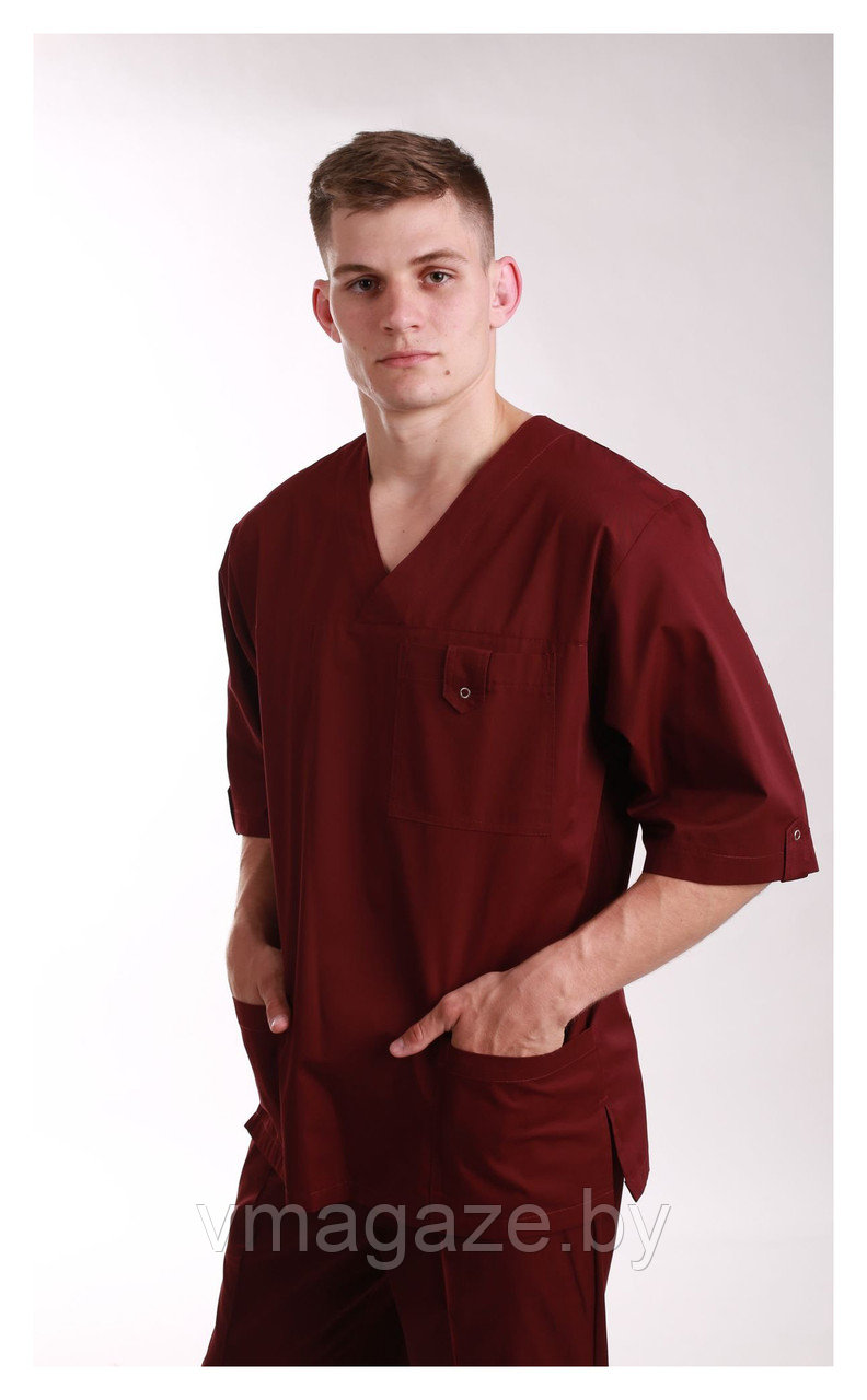 Медицинская блуза, унисекс (без отделки, цвет бордовый) - фото 2 - id-p176424545