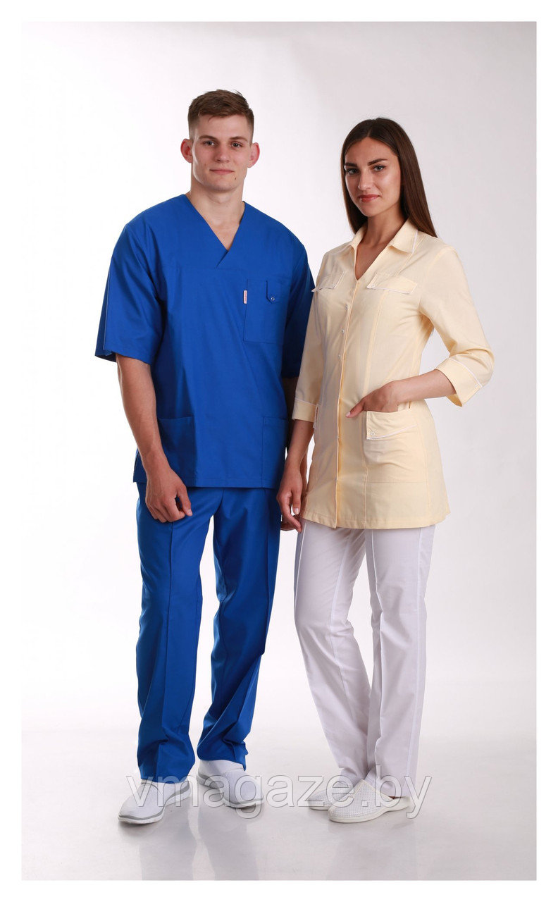 Медицинская блуза, унисекс (без отделки, цвет синий) - фото 2 - id-p176424758